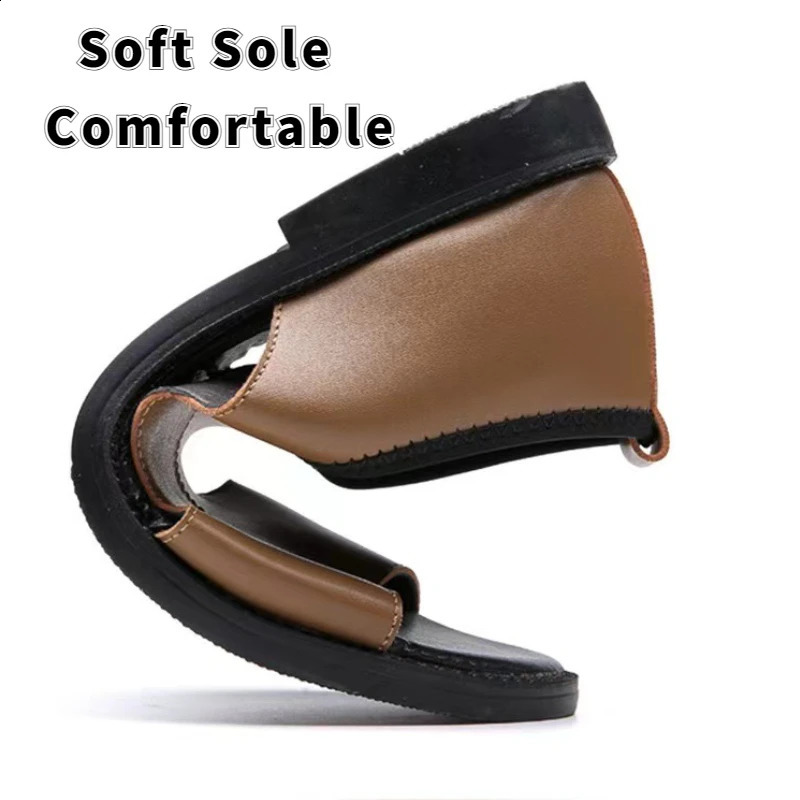 Man Sandals er Fashion Leather Casual for Men Summer comfortable Beach Slippers Outdoor Non-slip Men sandalias 2024 250402