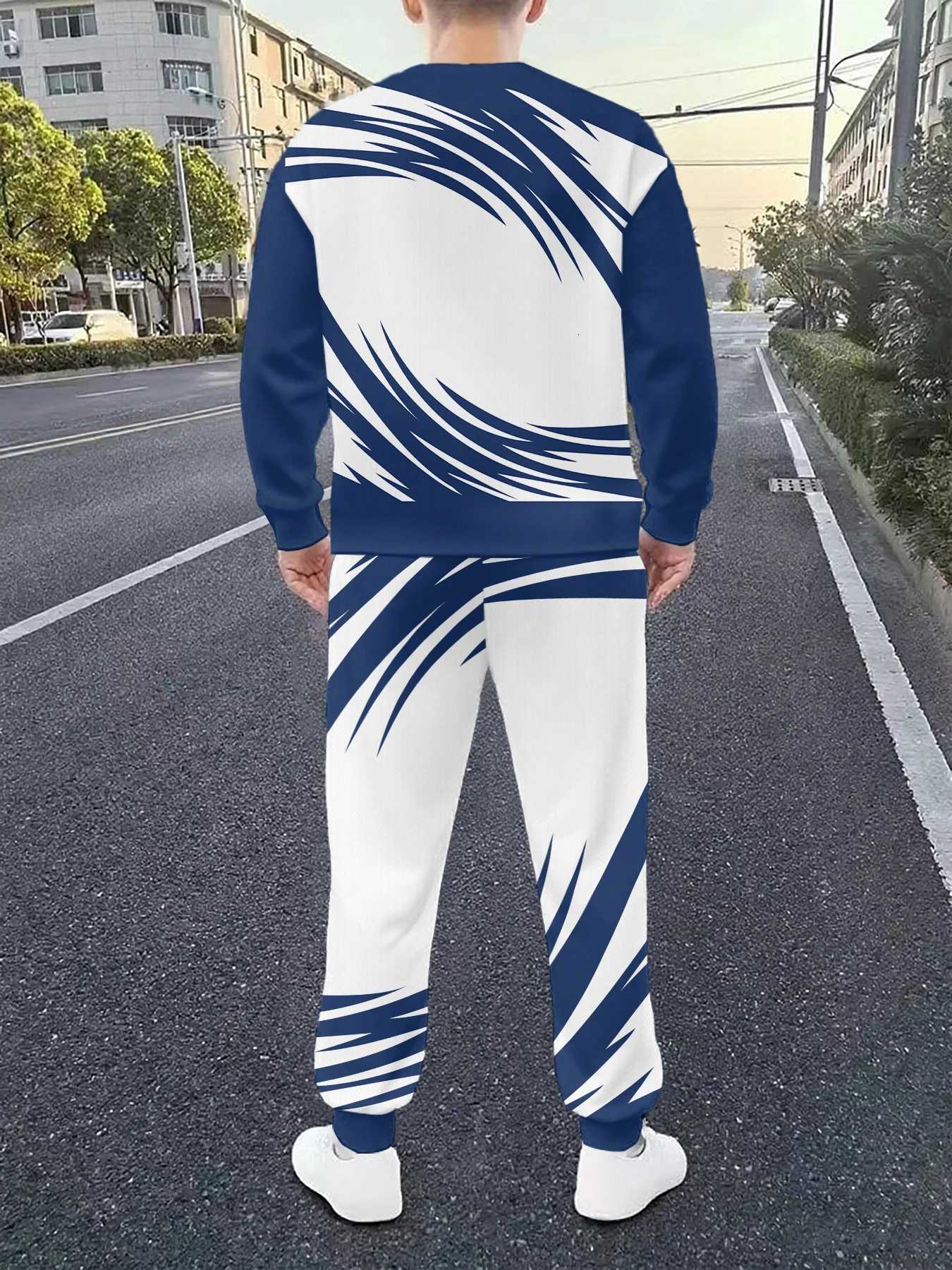 The new mens round-neck sweatshirt set for Spring and Autumn 2025 features street fashion and comfort with 3D pattern printing W251110