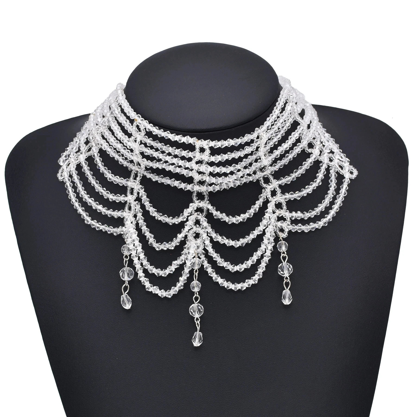 Fashion Black White Crystal Beads Necklace for Women Handmade Bohemian Drop Beaded Choker Necklaces Ladies Charm Jewelry 250409