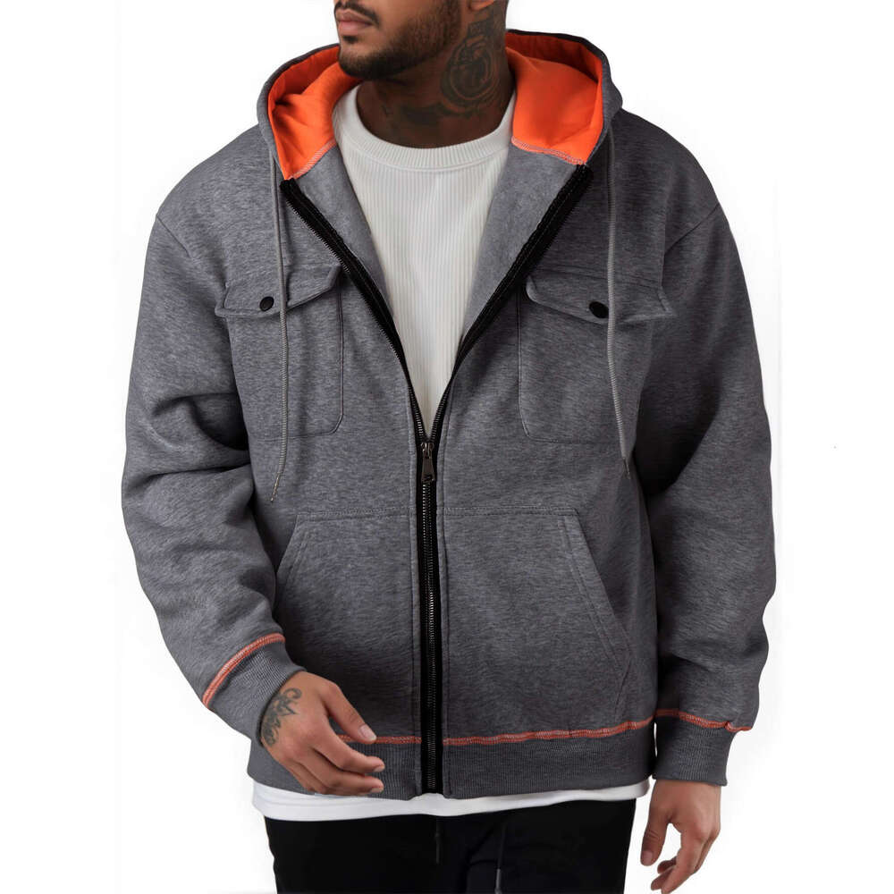 European and American Autumn Winter New Fleece-Lined Warm Men's Sweatshirt Foreign Trade Plus Size Casual Trendy Zipper Hoodie