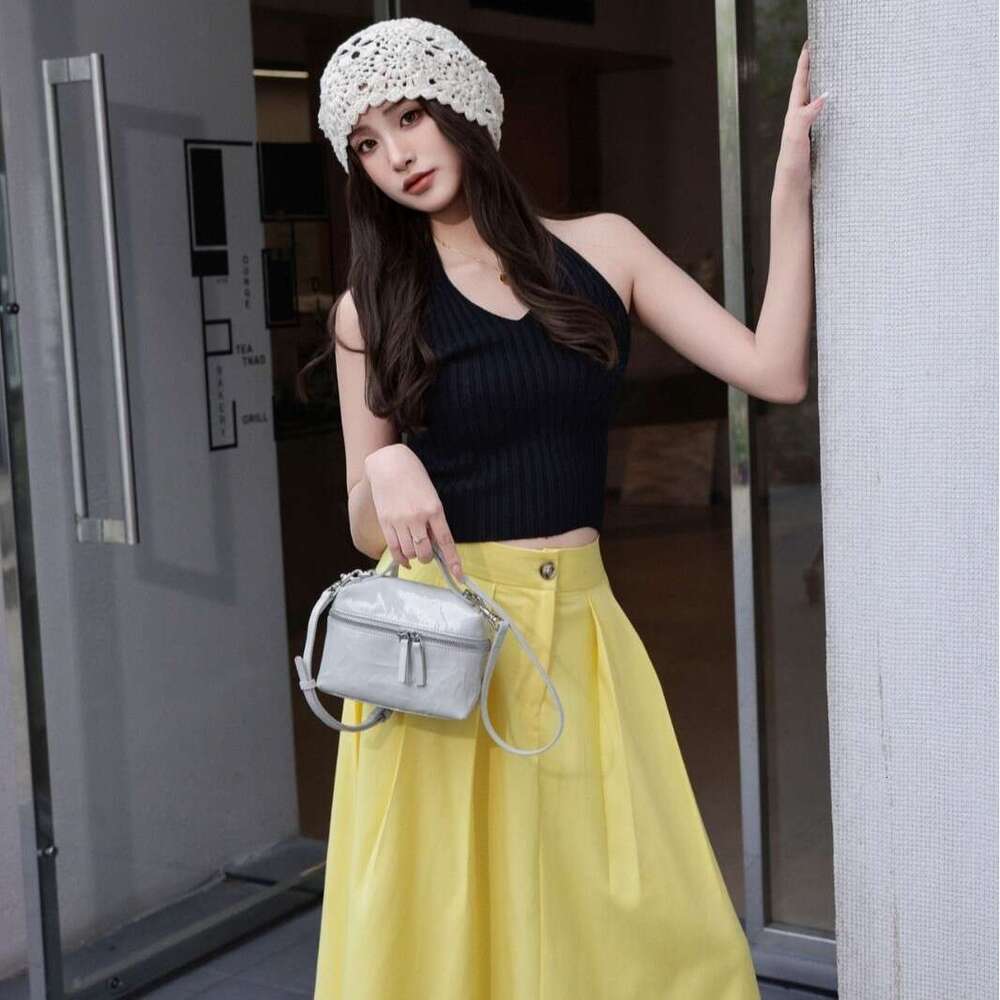 Leather Women S New Top Layer Wrinkled Lacquer Cowhide Lunch Box High End Handbag Single Shoulder Crossbody Bag High Quality