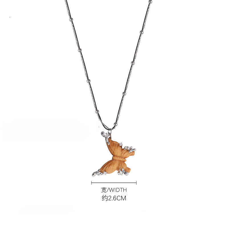 Wooden Butterfly Pendant Necklace for Women, Ins Style, Minimalist Unique Niche Original Design, Collarbone Chain, Novelty Neck Chain