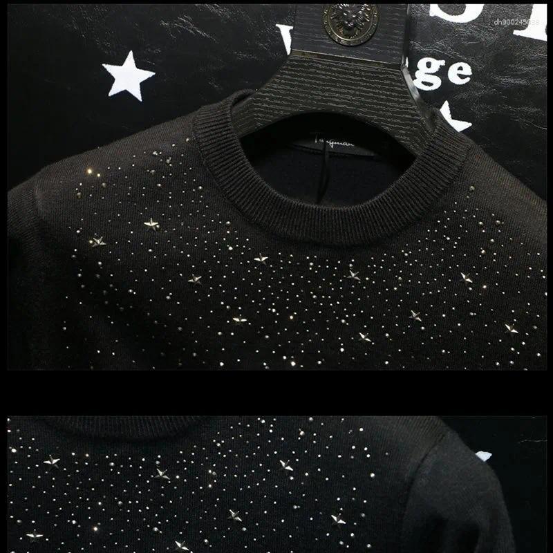 Men's Sweaters Autumn Winter Slim Fit Youth Personalized Sweater Bottoming Shirt Trendy Diamond Round Neck For Men