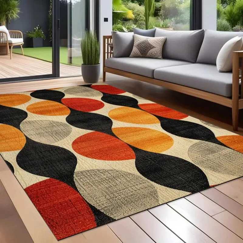 70s Retro Burnt Orange Carpet Earthy Brown and Cream Geometric Mid Century Modern Indoor Outdoor Patio and Porch Decor Area Rug Y251110