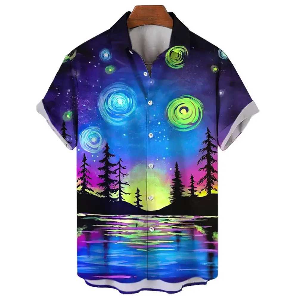 HAWaiian Mens Loose Top Beach Party Mens Casual Wear Palm Landscape Printed Summer Mens Comfortable Wear X250410