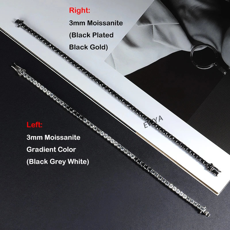 EWYA m 0.1CT Gradient Color Black Grey White Diamond Tennis Bracelet for Men Women Unisex 925 Silver Link Bracelets 250408