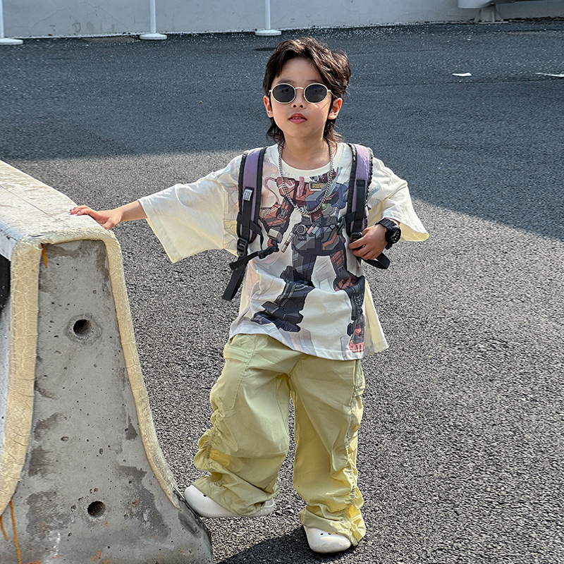 GS- Ddmyshoesvip Boys Cartoon T Shirt New Korean Style Western Short Sleeve Top Middle And Large Children S Summer Fashion Trend