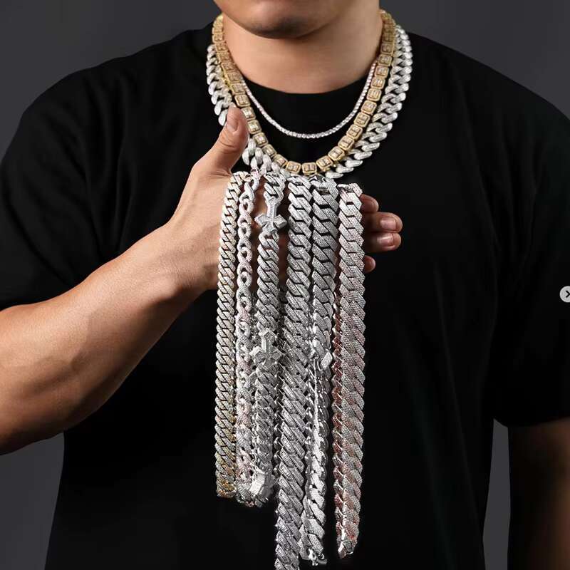 Hot Selling Pass Diamond Tester 925 Solid Silver 12mm 13mm 14mm 15mm Two Rows Iced Out Hip Hop Vvs1 Moissanite Cuban Link Chain