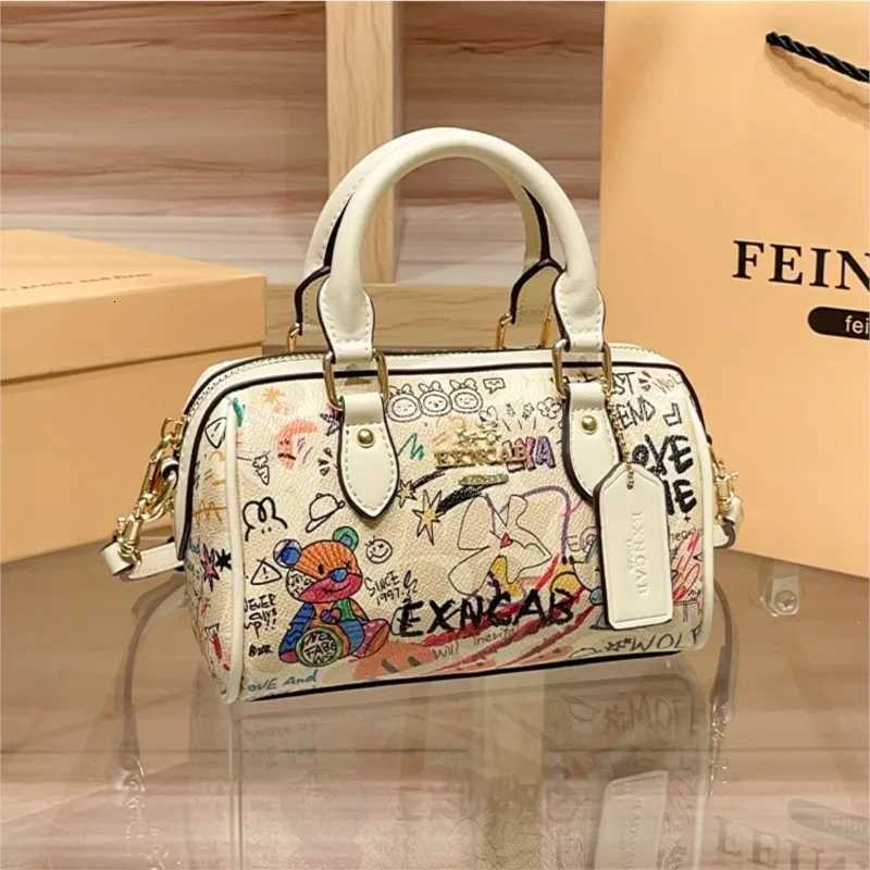 Brand Womens Handbag 2025 Spring/Summer New High end Single shoulder Crossbody Bag Graffiti Bear Boston Pillow Bag K251110