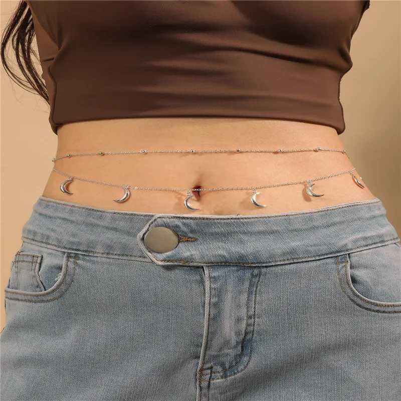 Sexy Retro Aesthetics Moon Belly Chain Thin Bead Chain Body Chain Waist Chain Strap Street Clothing Summer Literature Fashion Body Jewelry X250410