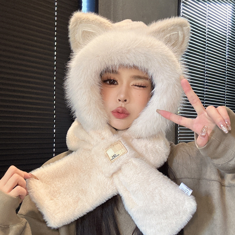 Y2K designer beanie bonnet designer winter hat hats designers women bonnet luxe Fox ear hat winter scarf and neck warmer Cute warm fleece-lined and th