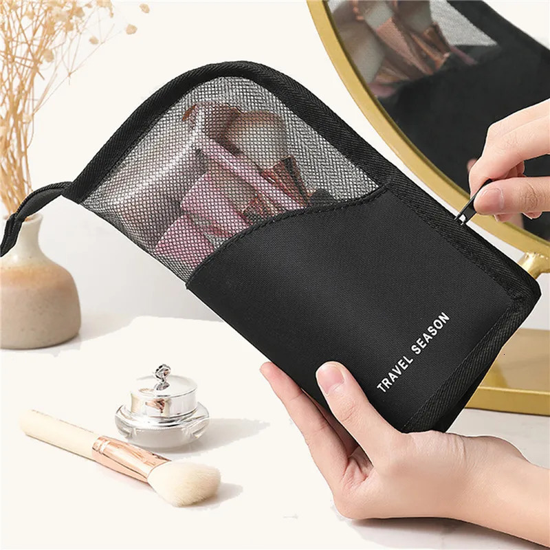 Makeup Brush Case Makeup Brush Holder Travel Waterproof Cosmetic Bag Stand-up Foldable Makeup Cup with Zipper Black Pink 251110