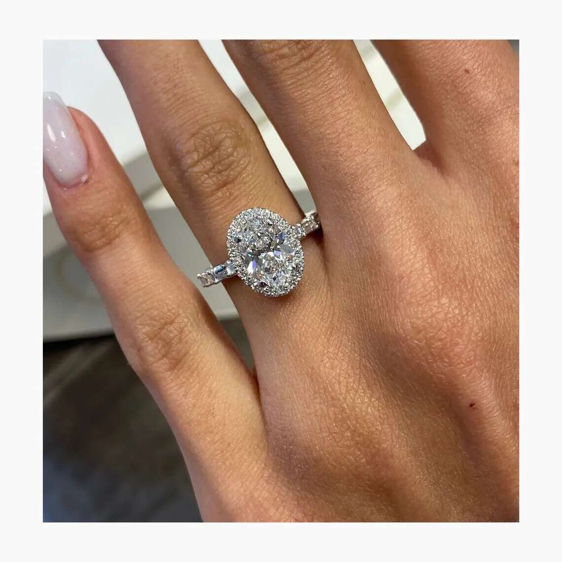 14K White Gold Oval Cut Lab Grown Diamond Engagement Ring 2 CT EF HPHT CVD Lab Diamond Engagement Ring Halo Ring IGI