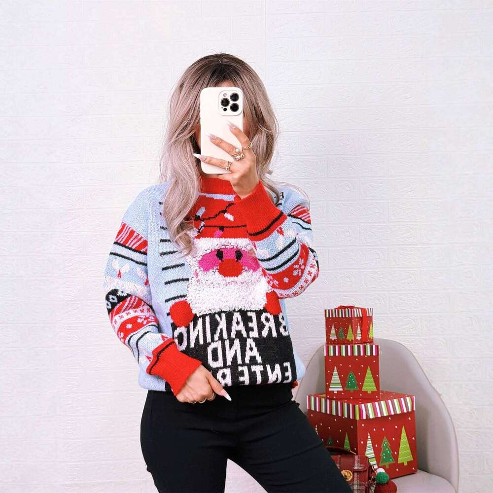 2025 Autumn Winter Christmas New Jacquard Knitted Top Round Neck Color-Block Casual Unique Sweater Designer Sweater Women