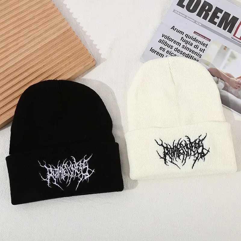 Warm Women Men Winter Beanies Hats Gothic Street Punk Knitted Bonnet Caps 100 Cotton Fashion Keep Warm Skullies Beanies HatsXJ251110