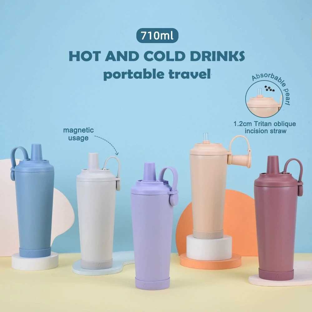 Fashionable cup New 710ml Stainless Steel Water Cup Straw Cup Large Hole Suction Pearl Water Cup Portable Handle Insated Water Cup Y251110
