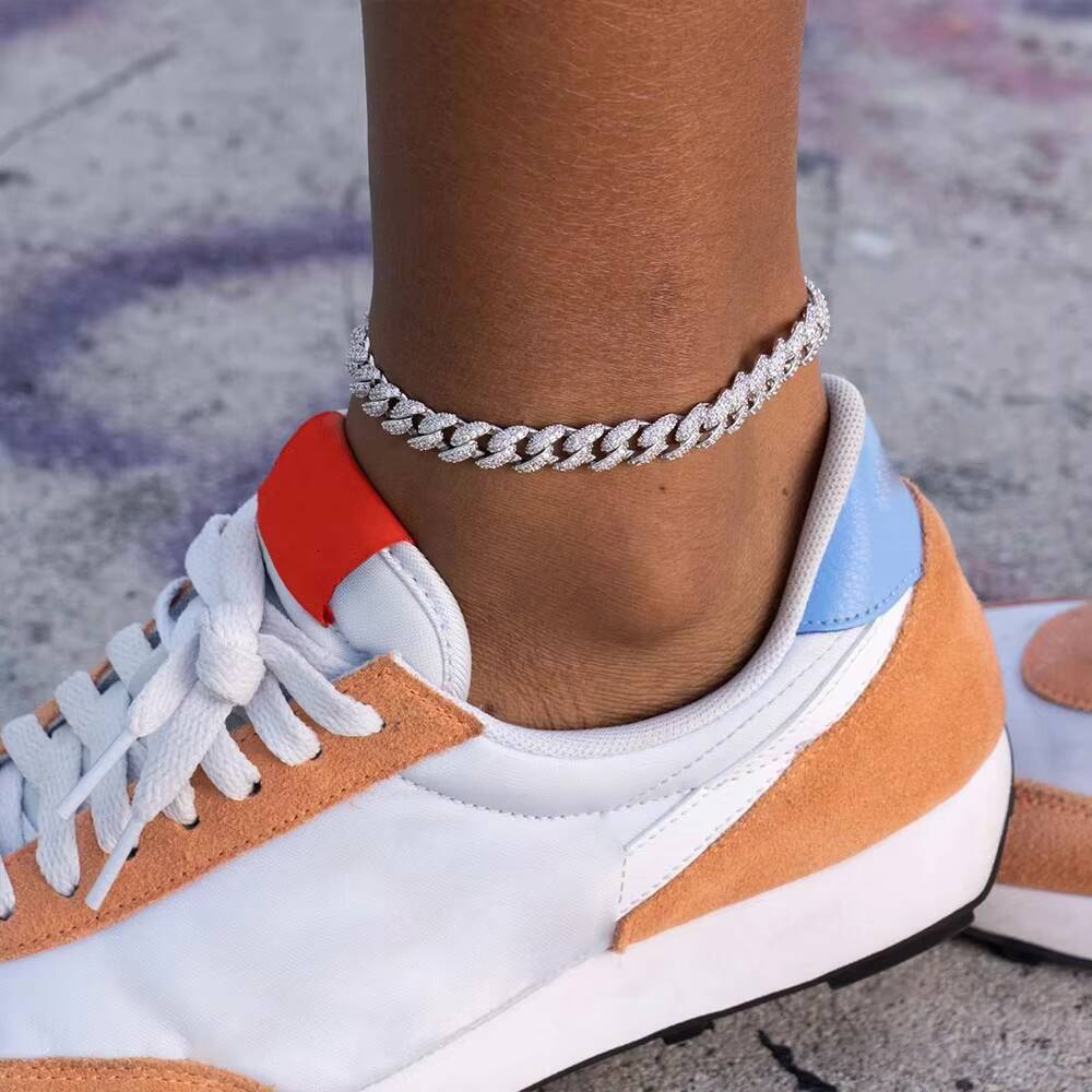 Men Women Gift Gold Plated New Design 925 Sterling Silver VVS Moissanite Cuban Link Anklet