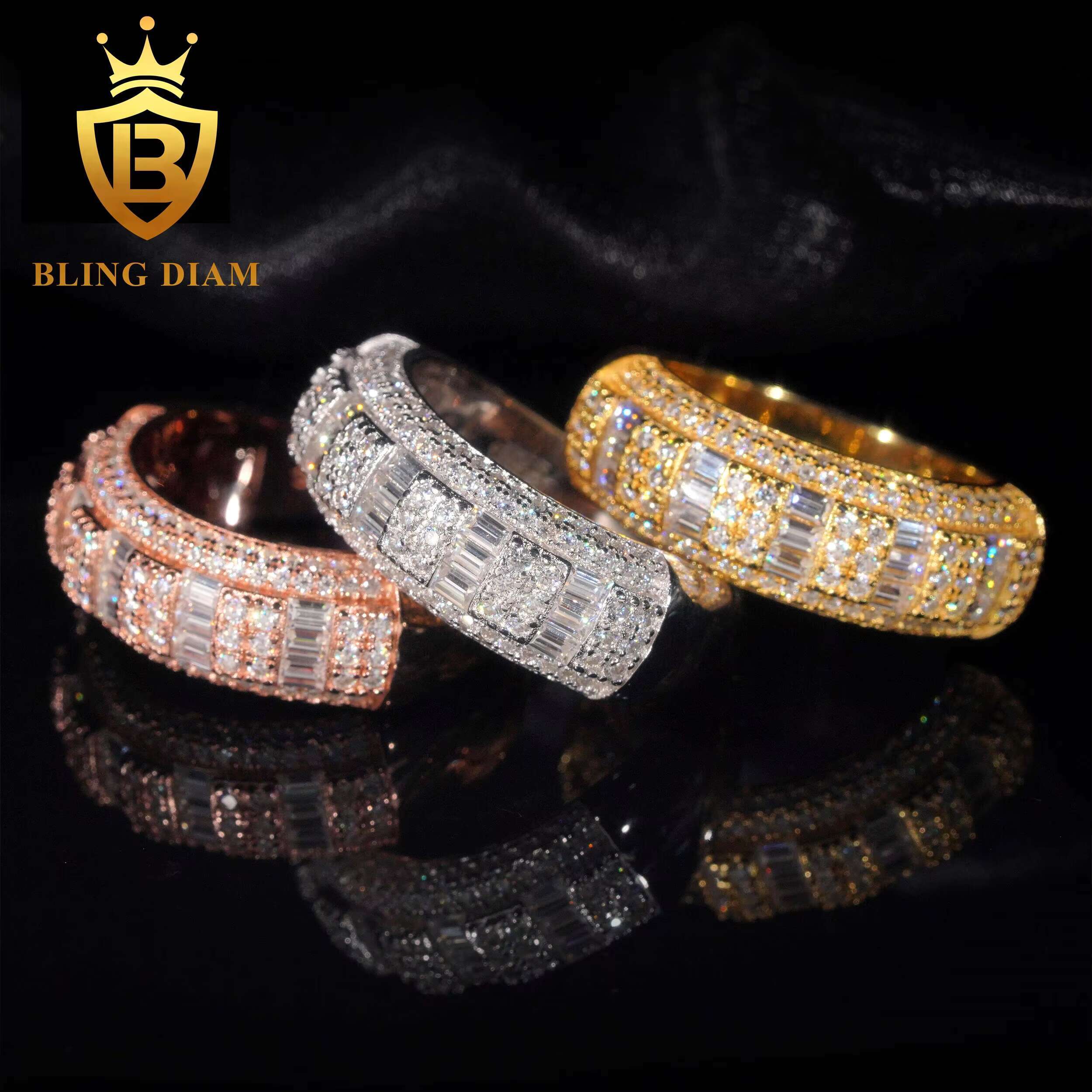 Fashion Jewelry Hip Hop Iced Out Luxury Vvs Moissanite 925 Sterling Silver Custom Ring