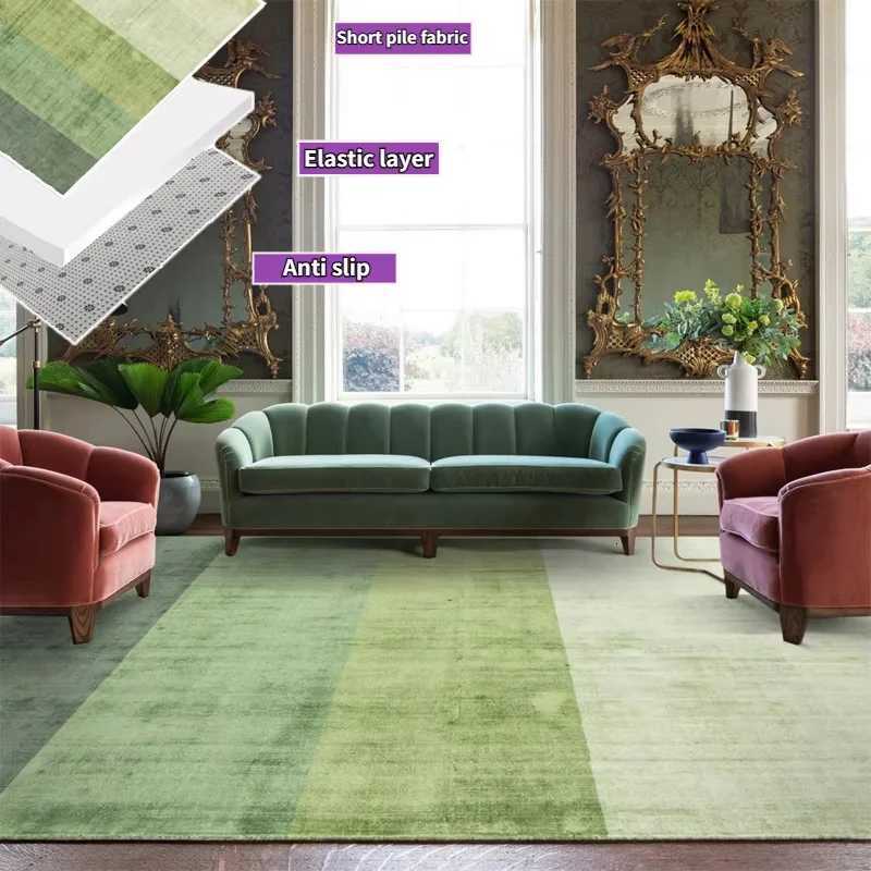 French Green Living Room Carpet Nordic Household Gradient Carpets Room Decor Bedroom Area Rug Lounge Sofa Non-slip Floor Mats Y251110
