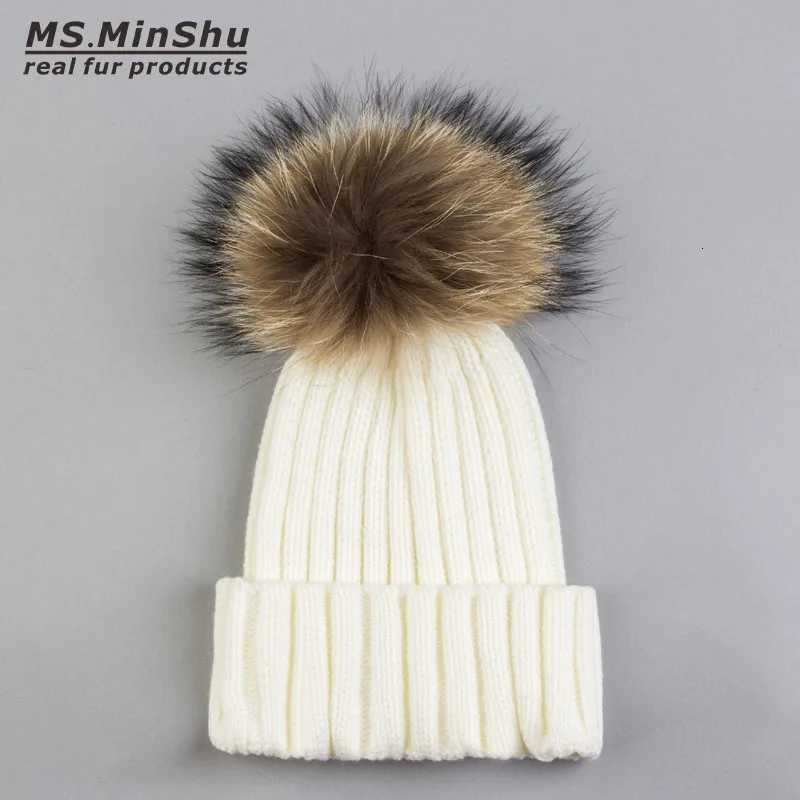 Unisex Winter Hat with Fur Pompom Knit Beanies Fox Fur Pompom Cap Real Fur Bobble Hat for Women AdultXJ251110