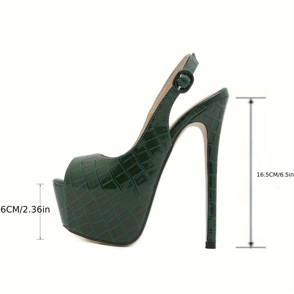 Emerald Green Women's Ultra-High Stiletto Sandals - Open-Toe Platform Dress Shoes With Ankle Strap Buckle Closure, Synthetic Cover & Rubber Sole 
