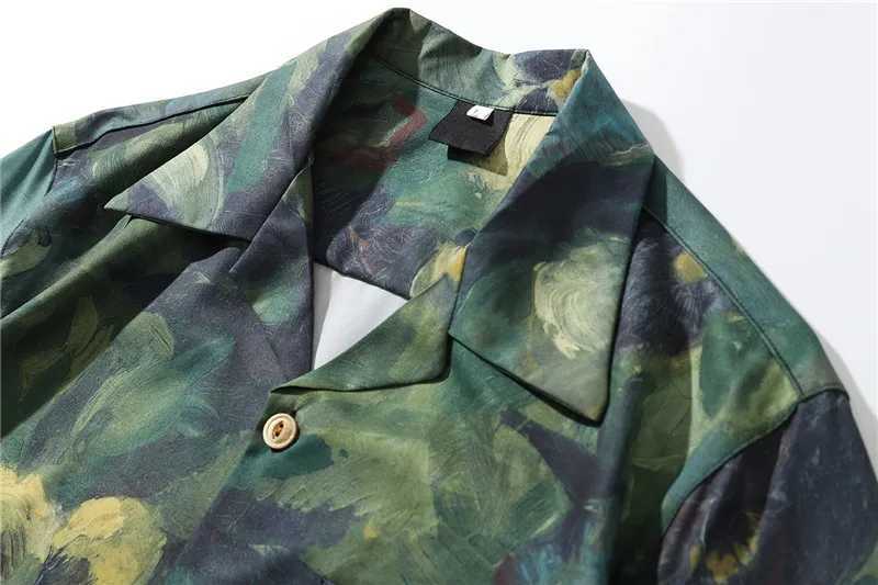 Flower oil painting mens shirt 2024 summer lightweight material mens top X250410