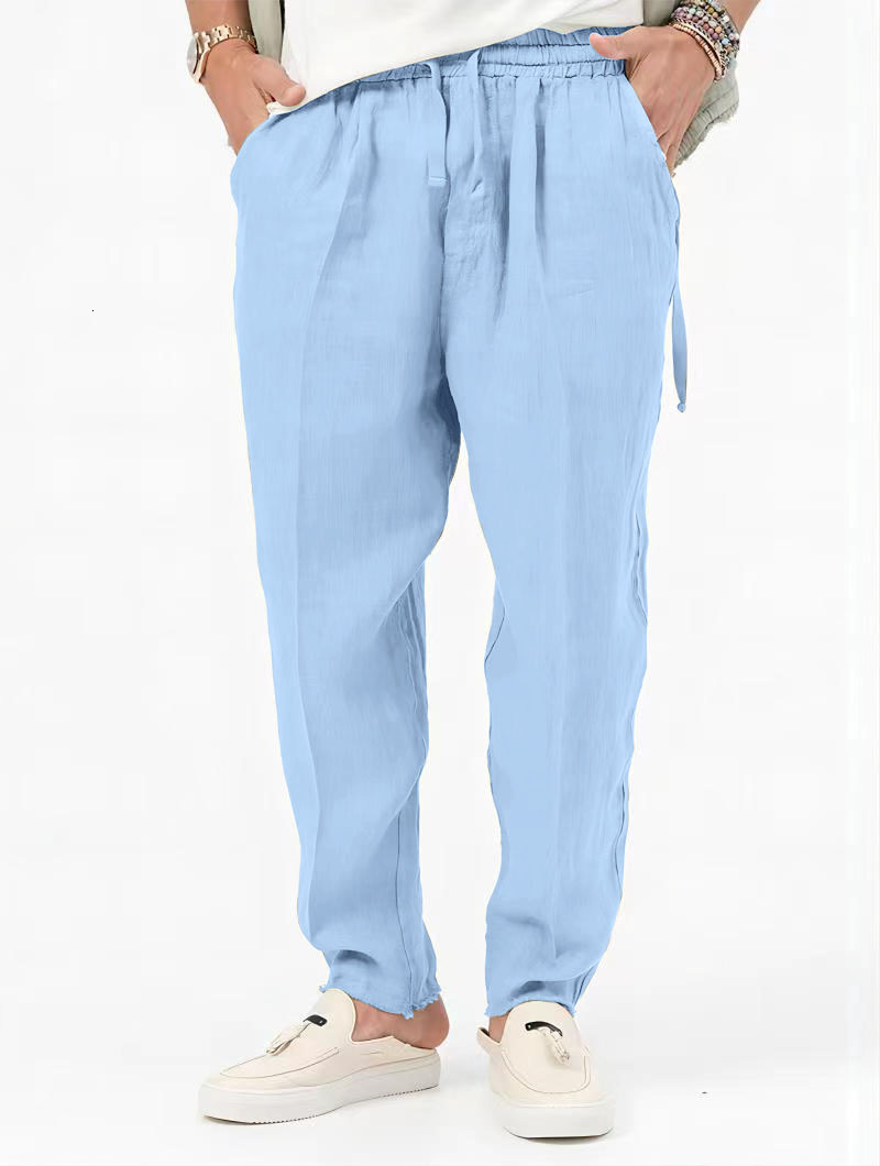 2025 New Mens Cotton Hemp Loose Large Size Solid Pocket Casual Pants Goods