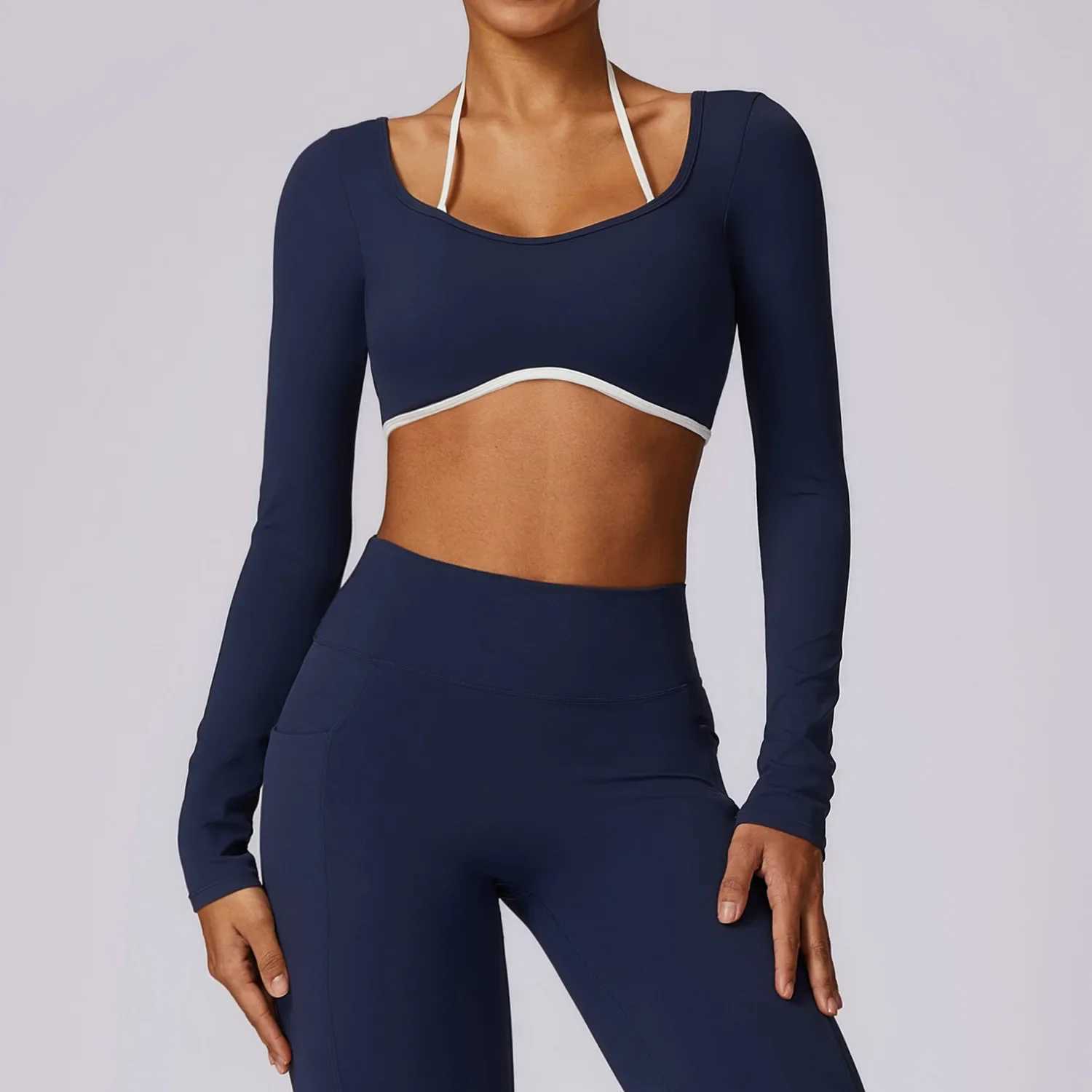 Womens hollow yoga shirt long sleeved fitness running gym sportswear dry fitness breathable high elasticity sports topXJ250410