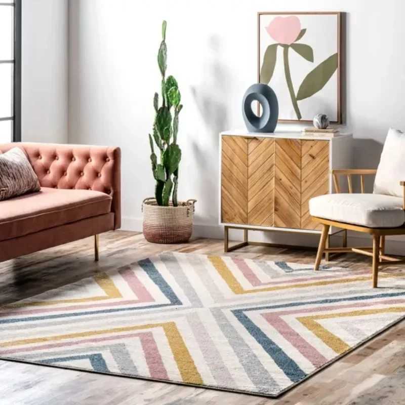 Colorful Stripes Childrens Carpet Living Room Bedroom Childrens Mats Retro Minimst Art Room Rhombus Home Decoration Rugs Y251110