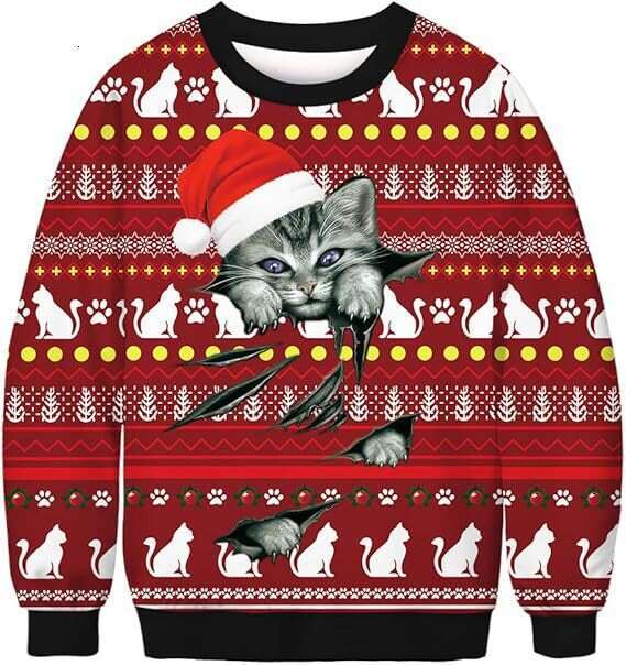 European and American New Autumn Green Fur Monster Santa Claus 3D Digital Print Christmas Crew Neck Long Sleeve Sweatshirt for Men