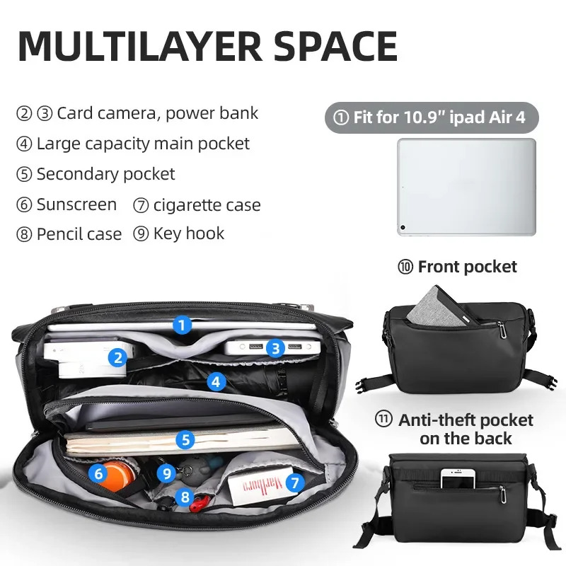 Mark Ryden Anti-Theft Travel Shoulder Bags High Capacity Sg Bag YKK Zipper Water Resistant Short Trip Crossbody Bag Men