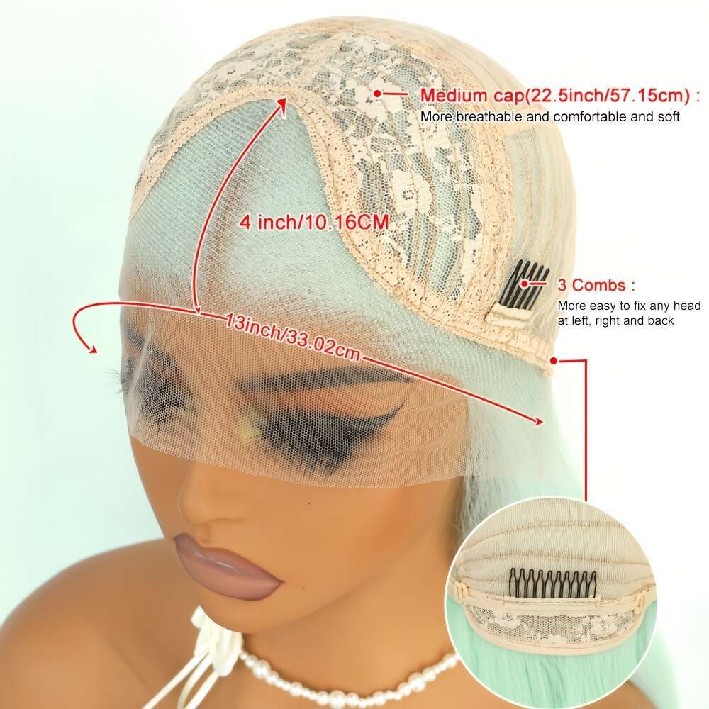 28-Inch Light Green Glueless Wig - Long Straight Heat-Resistant Hair, Pre-Plucked Middle Part, 180% Density, 13X4 Women, Perfect For Daily Wear & Part