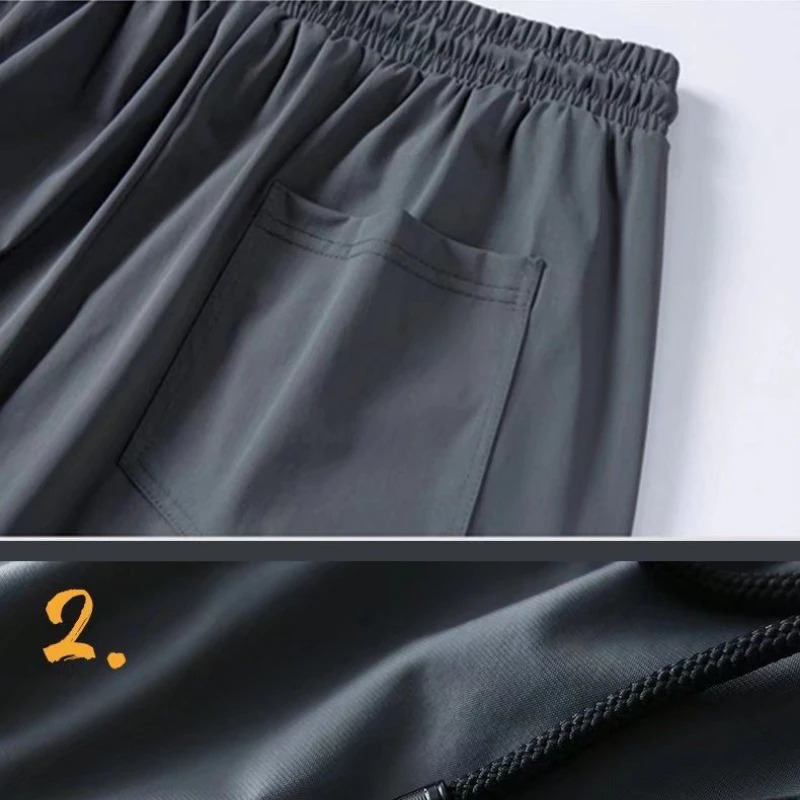 Summer Quick-drying Ice Silk Casual Pants Mens Ultra-thin Elastic Nine-point Pants Loose Drape Solid Beam Feet Pants 7XL 250408