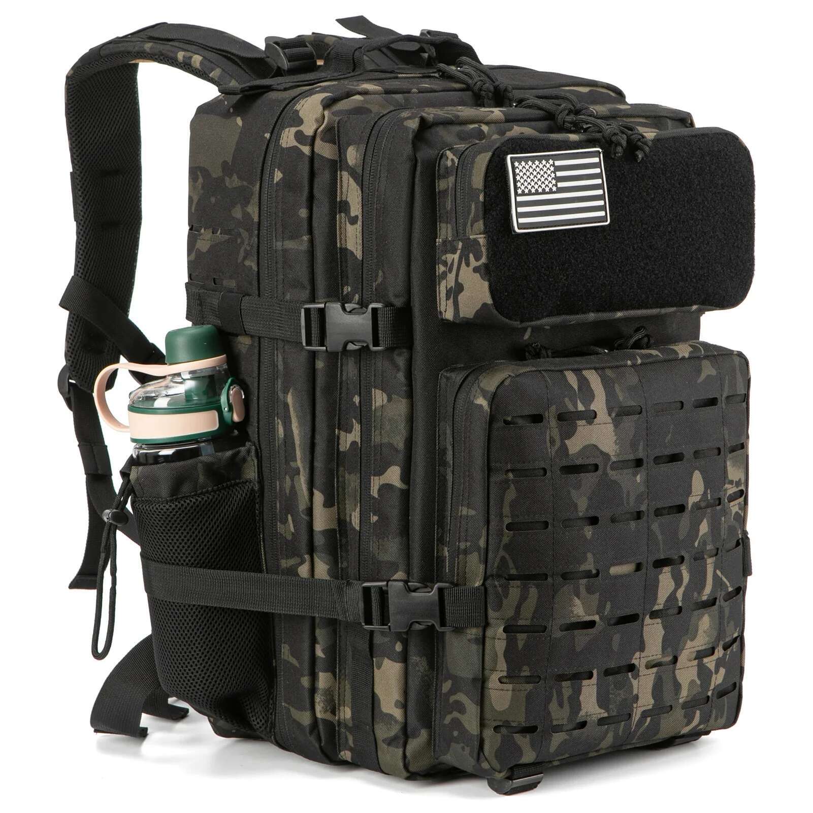 Tactical Backpack Outdoor For Women Men Laser Cut Molle Hiking Day Pack School Bag Gym Rucksack With Dual Cup Holder