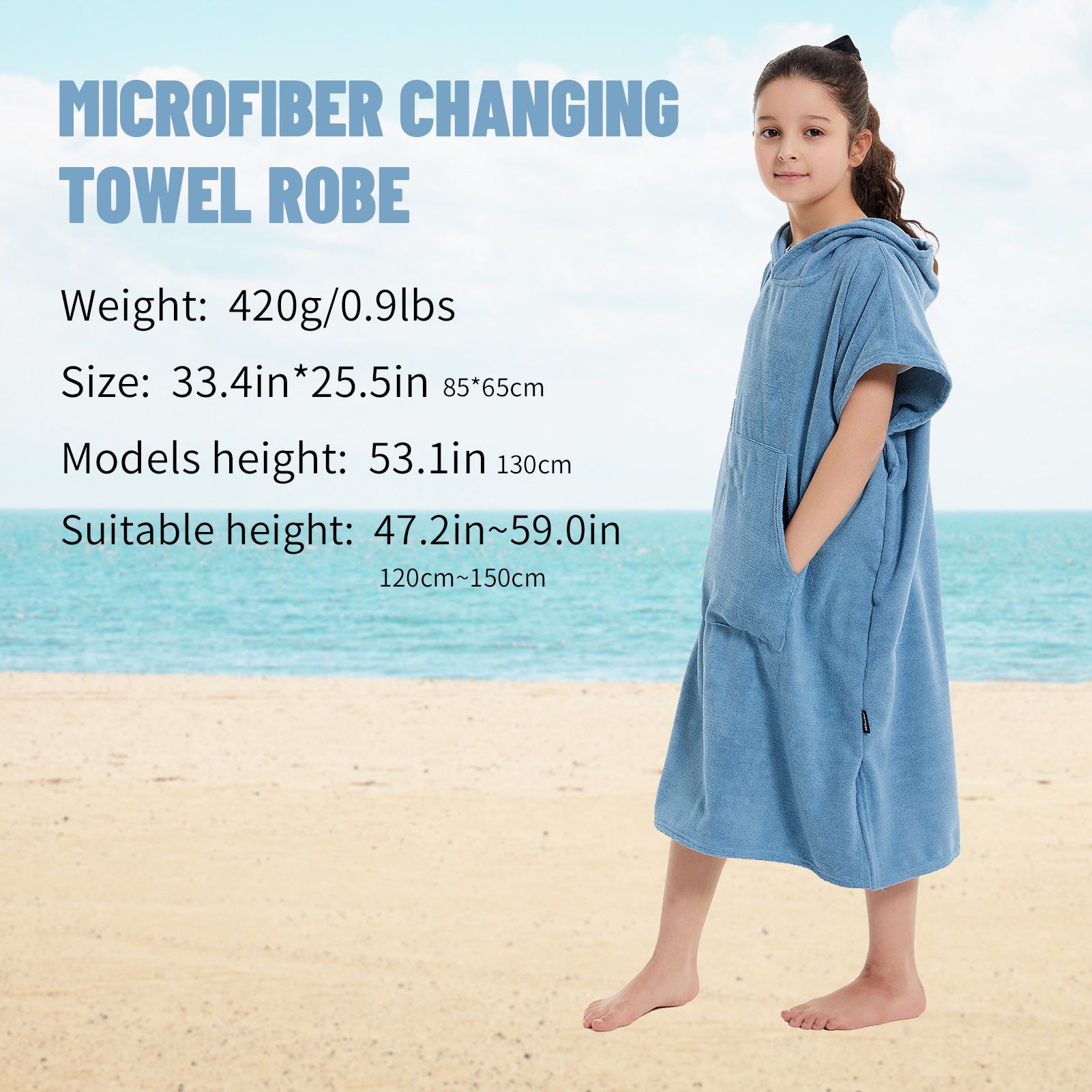 Mutao Kids Changing Robe Towel Poncho, Absorbent Quick Drying Surf Poncho, Microfiber Bath Towels For Beach Pool Swimming Surfing Camping