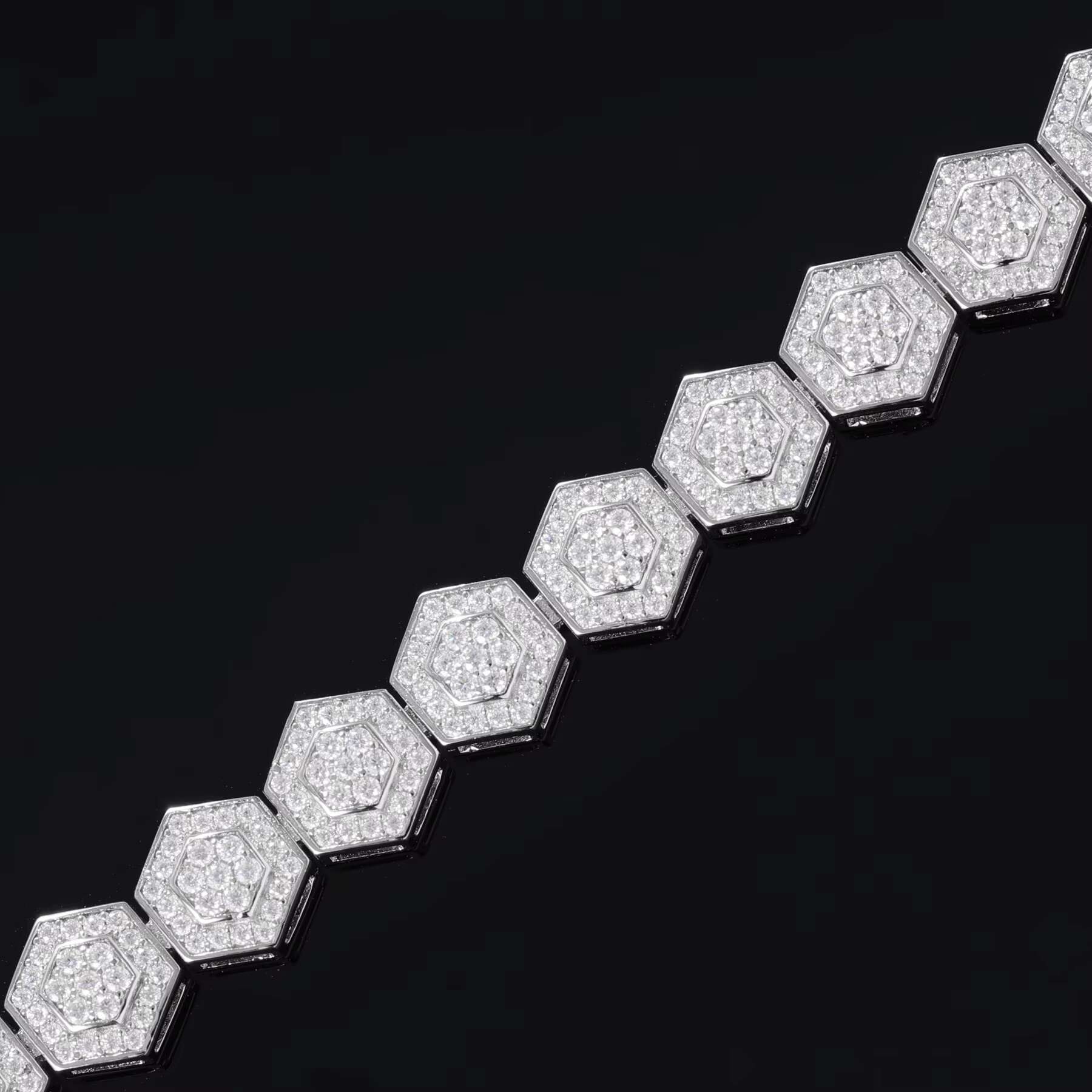 Bling Iced Out Mens 925 Sterling Silver Geometric Bracelet 9mm VVS Moissanite Diamond Hexagon Gold Plated for Gift
