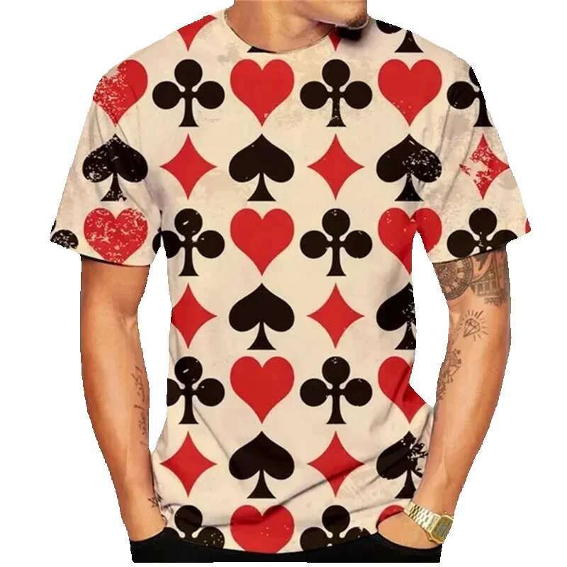 Men's summer short sleeved T-shirt, round neck, poker print, fashionable, sporty and casual, quick drying