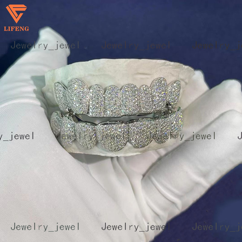 Deep Perm Cut Grillz Custom VVS Moissanite Hip Hop Honeycomb Grills for 16/20 Teeth White Gold Diamond Ice Out Grillz Jewelry