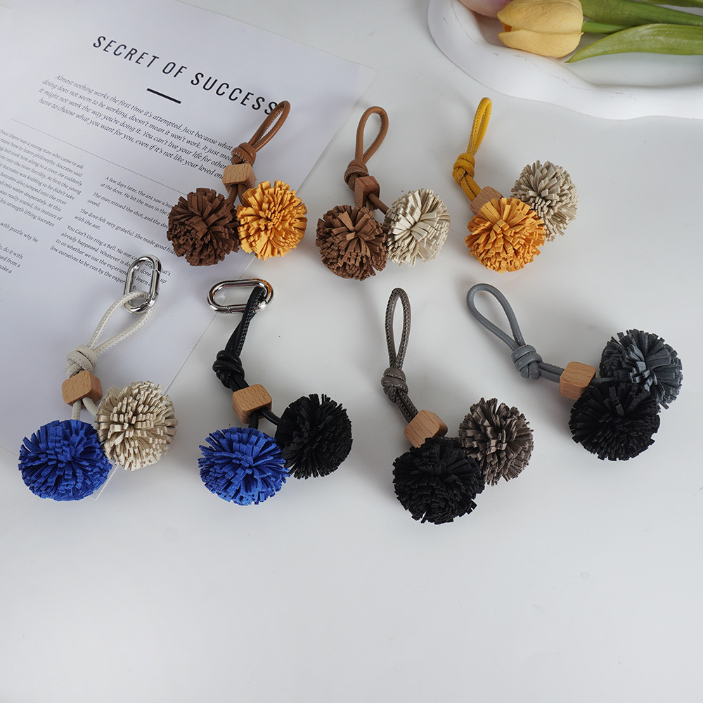 High-End Shoe Accessory Bag Charm Mini Leather Pendant Handmade Woven Tassel Ball Keychain Bag Charm