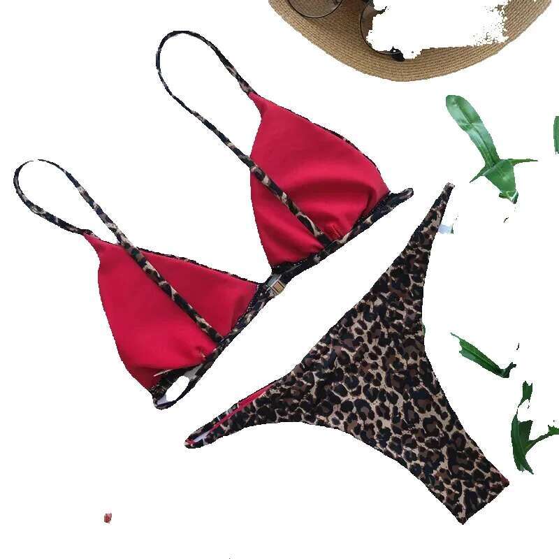 2024 Micro Leopard bikini women's high waisted bandage push up sexy swimsuit padded thong swimsuit, summer beach vacation 1