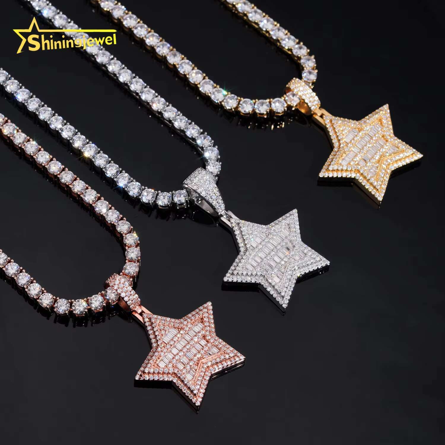 New Design Fine Jewelry Solid 925 Sterling Silver Gold Plating Hip Hop VVS Diamond Necklace Moissanite Iced Out Star Pendant
