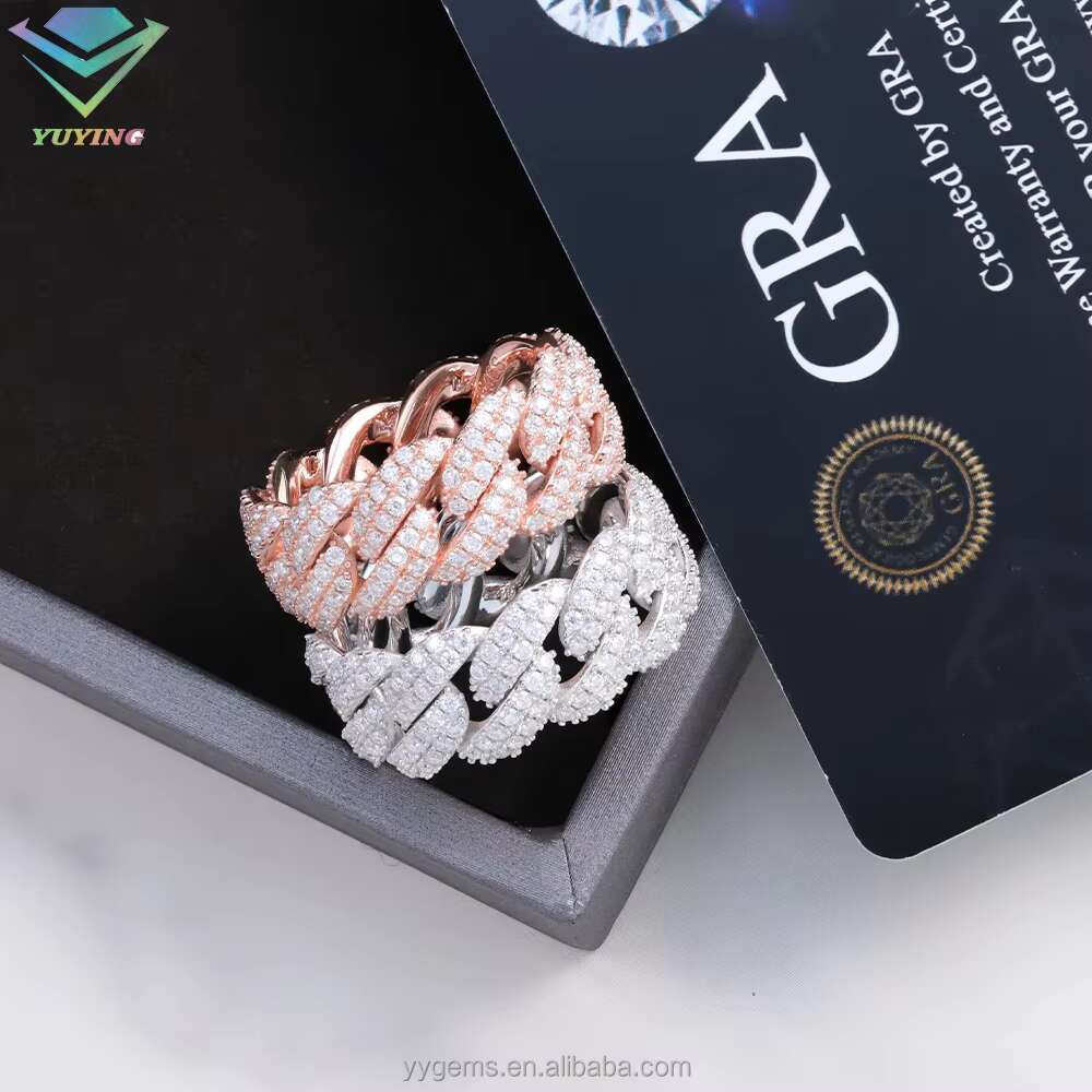 Iced Out 2rows Cuban Ring 18K Gold Plated S925 Silver Cross VVS Moissanite Mens Ring Ready to Ship Ring