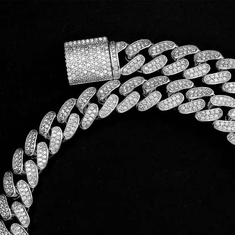 Hot Sale 13mm VVS Moissanite Diamond 925 Sterling Silver Hip Hop Iced Cuban Link Chain 14K Gold-for Young Adults