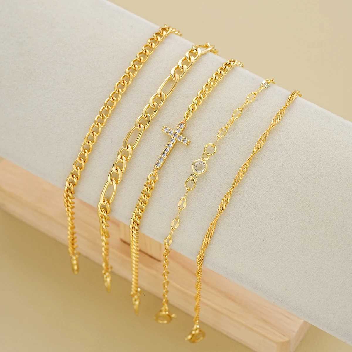 5pcs Fashion Zircon Cross Charm Bracelet Set Elegant High Quality Gold Color Multilayer Bracelets For Women Daily Wear JewelryT251110