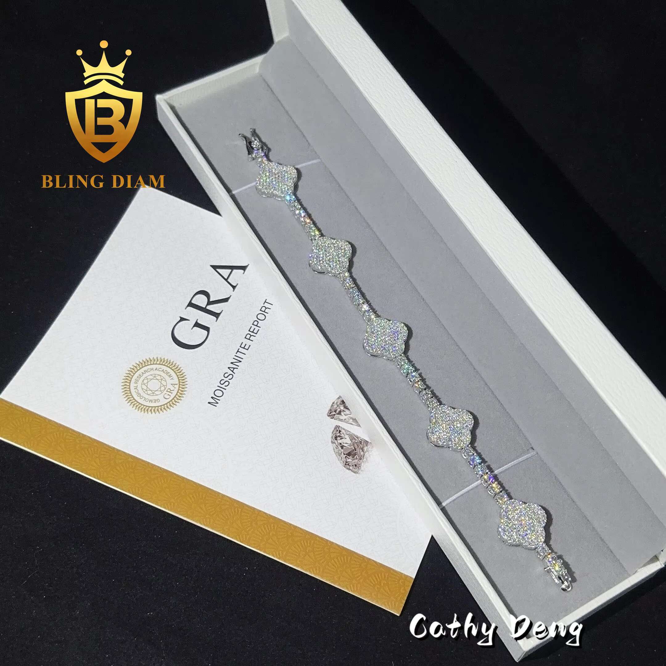 Fashion Rapper Jewelry Sterling 925 Silver Flower 3mm Tennis Bracelet Moissanite Diamond Cuban Link Bracelet Ice Out Bracelet