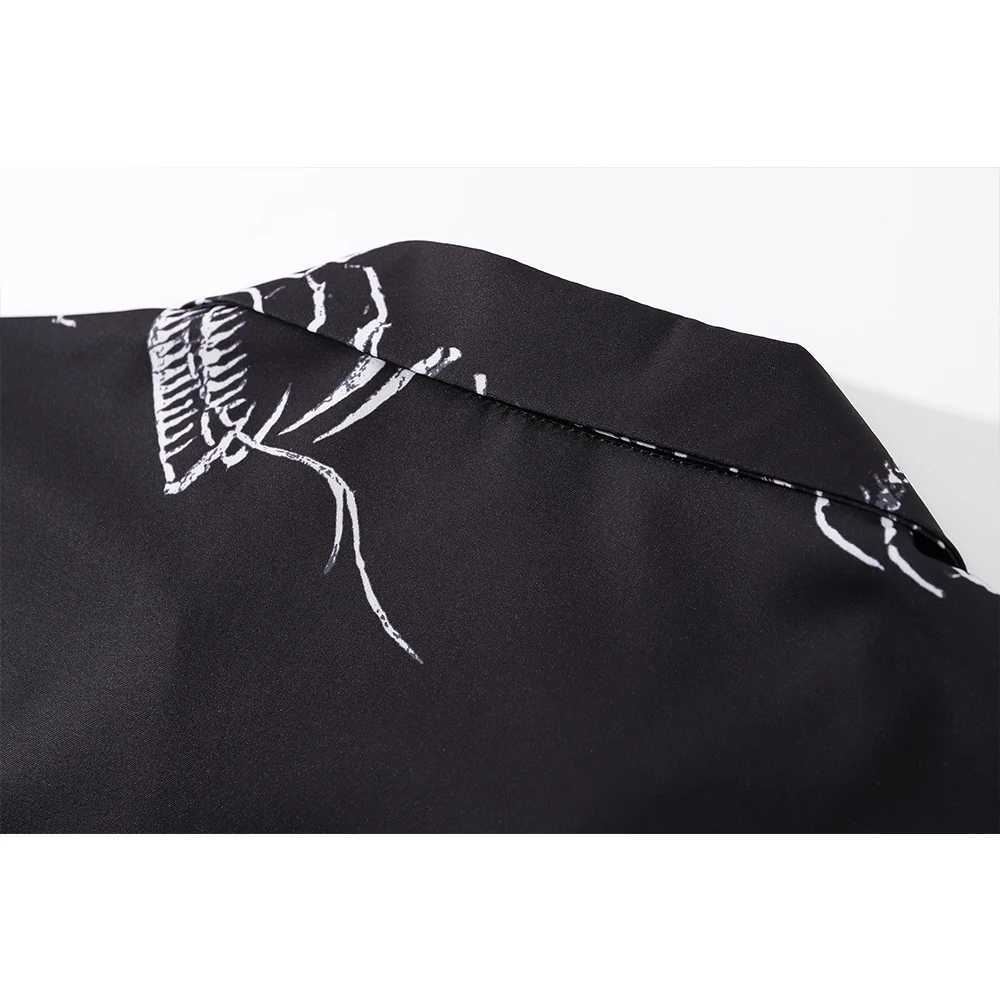 Black Skeleton Dragon casual mens summer thin material mens neck shirt short sleeved top X250410