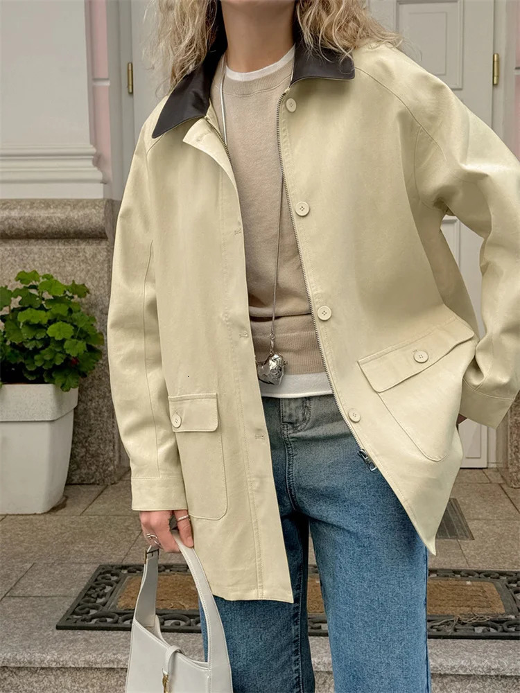Tossy Fashion Pocket Trench Womens Coat Patch Work Autumn Open Collar Retro Loose High Waist Style 250410