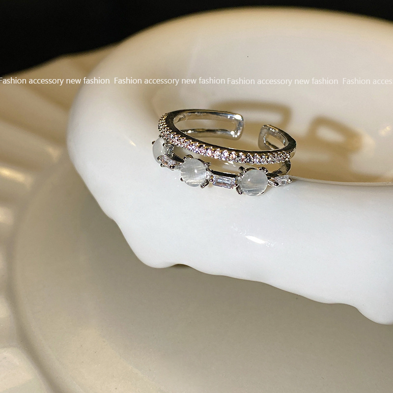 Fashion Ring Light Luxury Spicy Girl Ring Niche High-end Designer Ring Trendy Zircon Inlaid Diamond Index Finger Ring Simple Open Mouth Hand Accessory