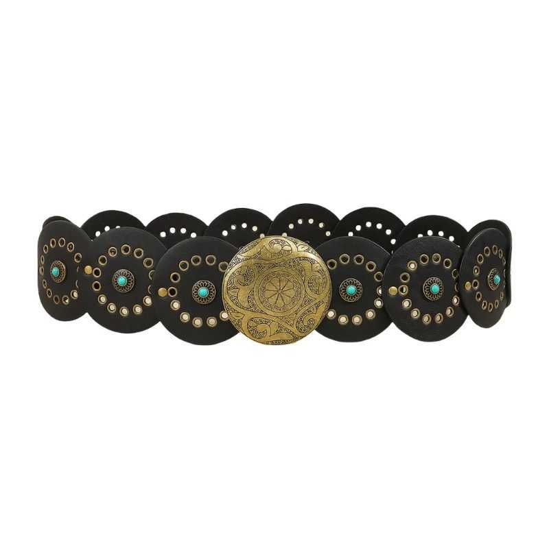 Carved Buckle Round Disc Belt Used for Wenpunk Belt 2000s Bohen PU Womens Belt Cool Western Belt X250410