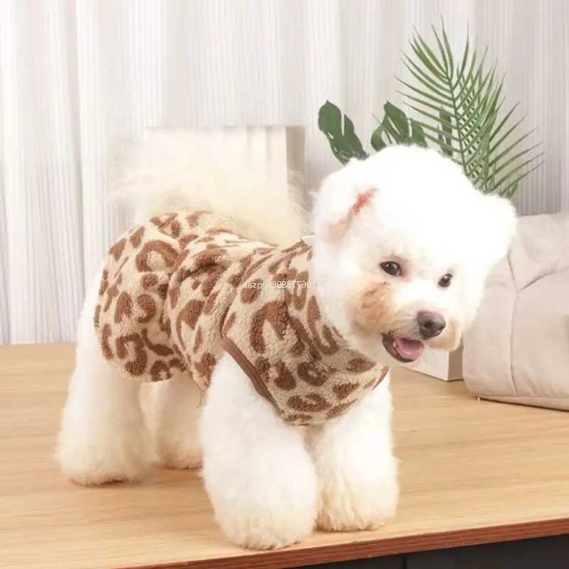 Leopard Dog Dress Coat Winter Fleece Pullover Sweatshirt Pet Clothes Sleeveless Vest Hoodies Puppy Skirts for Small Dogs Chiwawa J251110